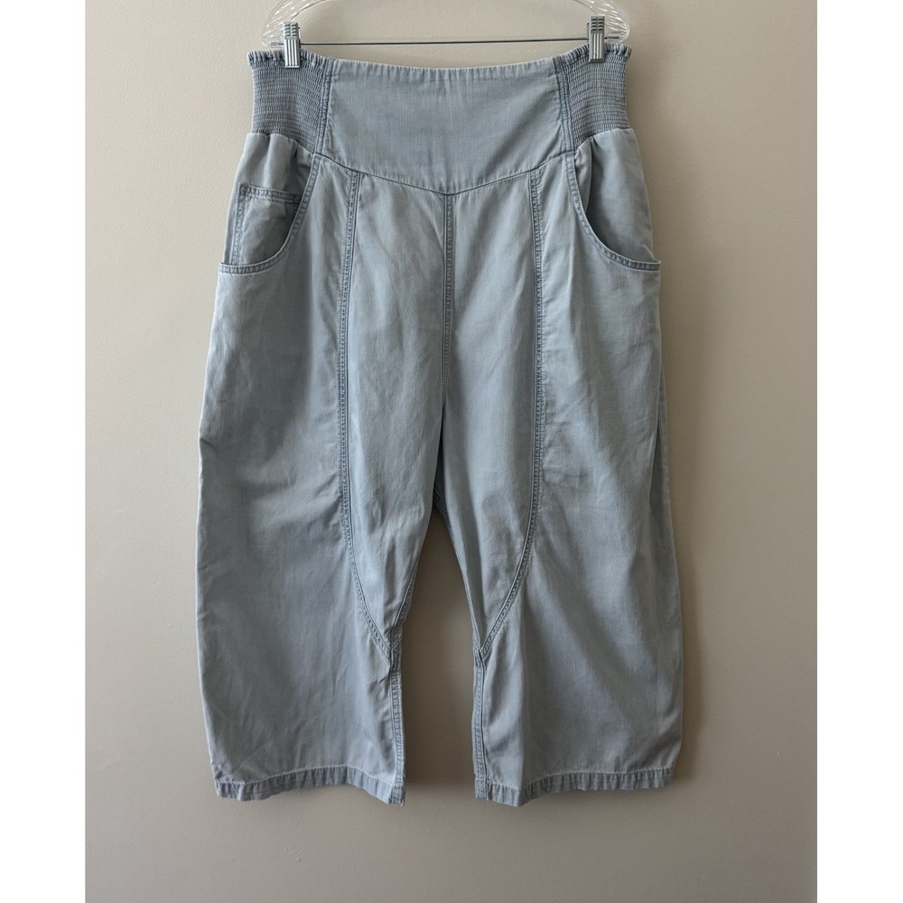 Free People We The Free Lunan Crop Harem Pants Chambray Denim Women XL With Flaw
